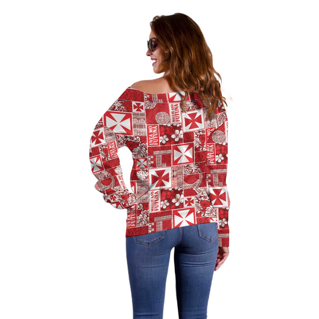 Wallis Et Futuna Kilisimasi Fiefia Off Shoulder Sweater Pacific Patchwork Xmas Vibes - Polynesian Pride