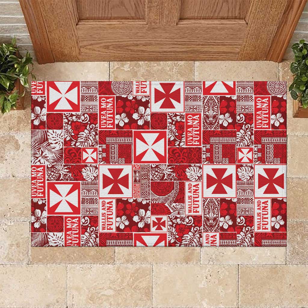 Wallis Et Futuna Kilisimasi Fiefia Rubber Doormat Pacific Patchwork Xmas Vibes - Polynesian Pride