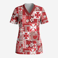 Wallis Et Futuna Kilisimasi Fiefia Scrub Top Pacific Patchwork Xmas Vibes - Polynesian Pride