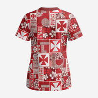 Wallis Et Futuna Kilisimasi Fiefia Scrub Top Pacific Patchwork Xmas Vibes - Polynesian Pride