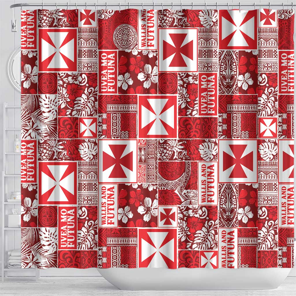 Wallis Et Futuna Kilisimasi Fiefia Shower Curtain Pacific Patchwork Xmas Vibes - Polynesian Pride