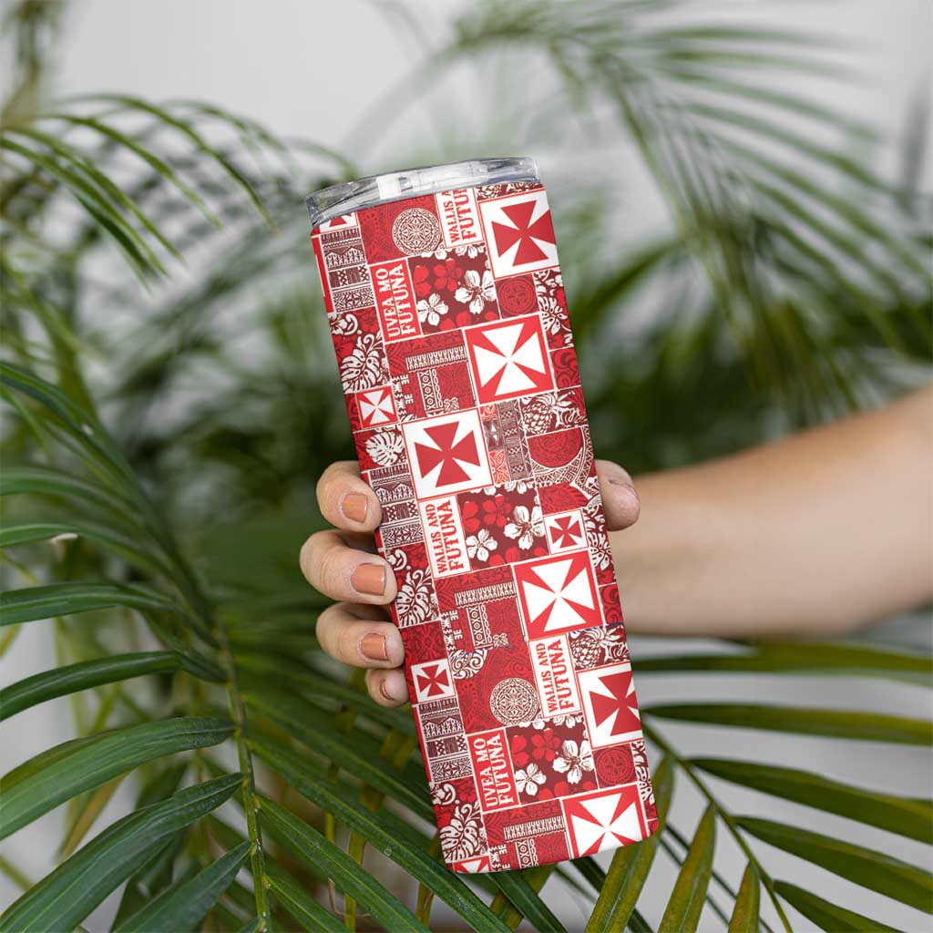 Wallis Et Futuna Kilisimasi Fiefia Skinny Tumbler Pacific Patchwork Xmas Vibes - Polynesian Pride