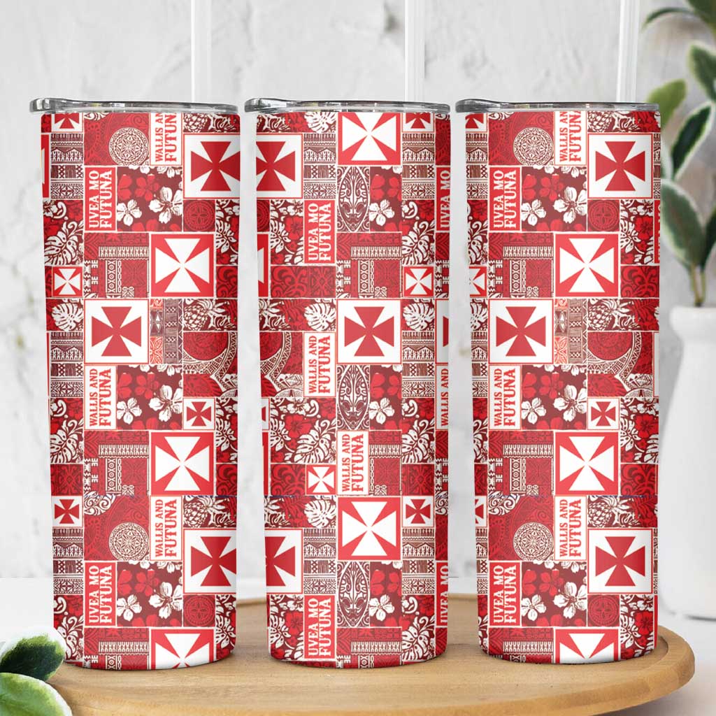 Wallis Et Futuna Kilisimasi Fiefia Skinny Tumbler Pacific Patchwork Xmas Vibes - Polynesian Pride