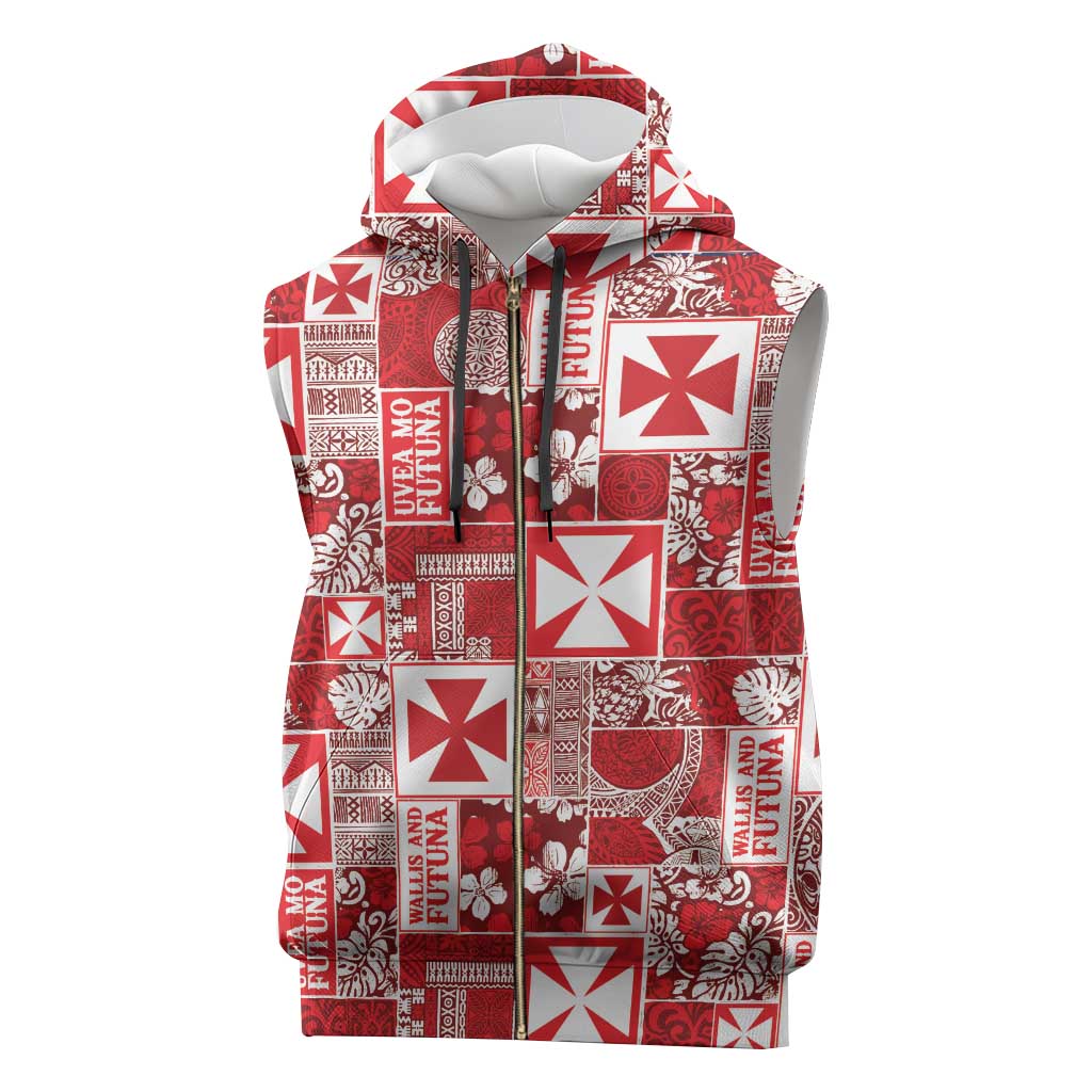Wallis Et Futuna Kilisimasi Fiefia Sleeveless Zip Hoodie Pacific Patchwork Xmas Vibes - Polynesian Pride