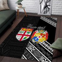 Fiji Tonga Coat of Arm Personalised Area Rug With Masi Tapa and Tongan Ngatu Together LT9 Black - Polynesian Pride