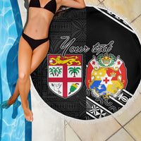Fiji Tonga Coat of Arm Personalised Beach Blanket With Masi Tapa and Tongan Ngatu Together LT9 - Polynesian Pride