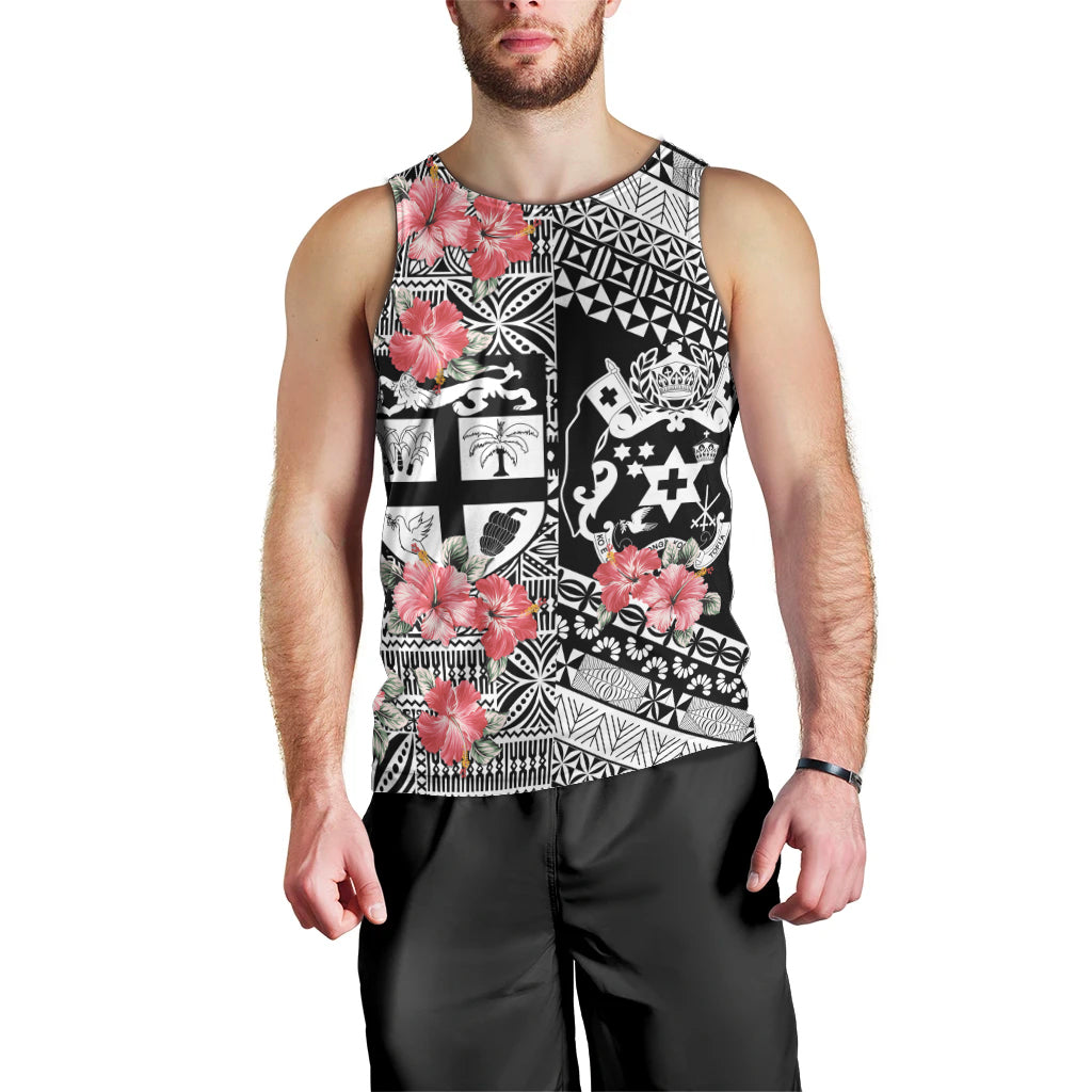 Fiji Tonga Coat of Arm Personalised Men Tank Top With Masi Tapa and Tongan Ngatu Together LT9 - Polynesian Pride