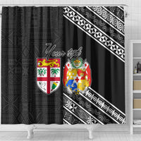 Fiji Tonga Coat of Arm Personalised Shower Curtain With Masi Tapa and Tongan Ngatu Together LT9 - Polynesian Pride