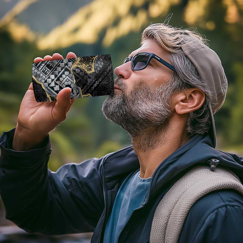 Polynesian Tribal Tattoo 4 in 1 Can Cooler Tumbler Dark Marble Pattern
