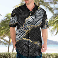 Polynesian Tribal Tattoo Hawaiian Shirt Dark Marble Pattern