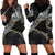 Polynesian Tribal Tattoo Hoodie Dress Dark Marble Pattern