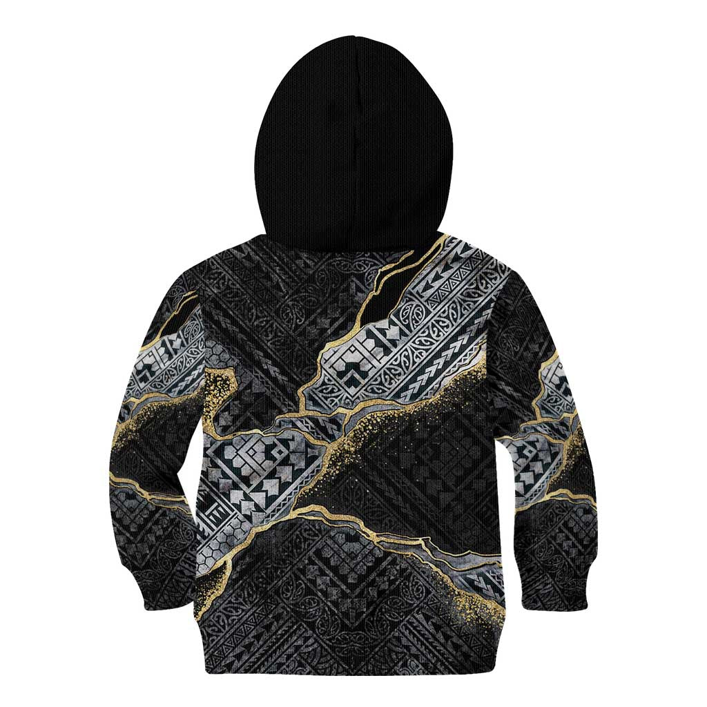 Polynesian Tribal Tattoo Kid Hoodie Dark Marble Pattern