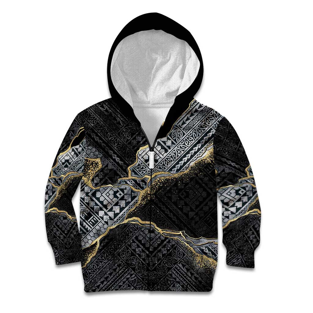 Polynesian Tribal Tattoo Kid Hoodie Dark Marble Pattern