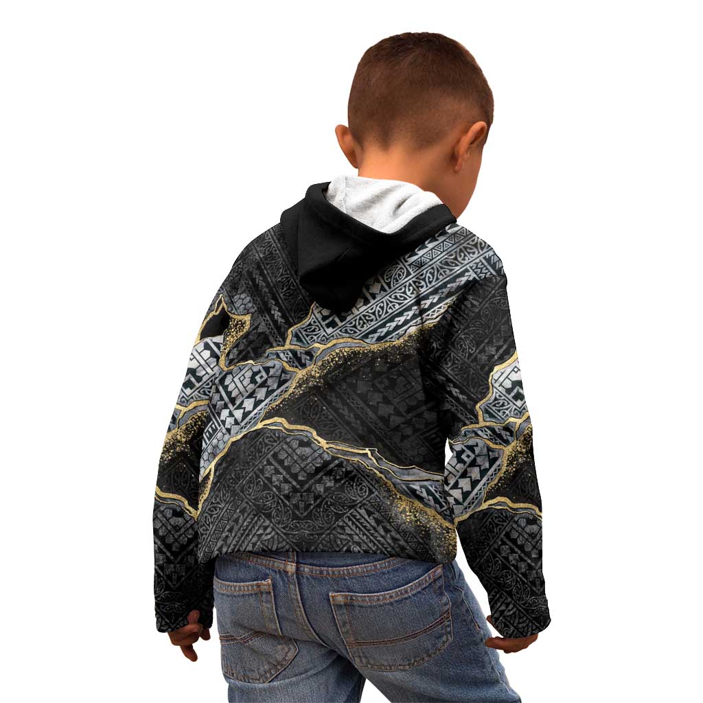 Polynesian Tribal Tattoo Kid Hoodie Dark Marble Pattern