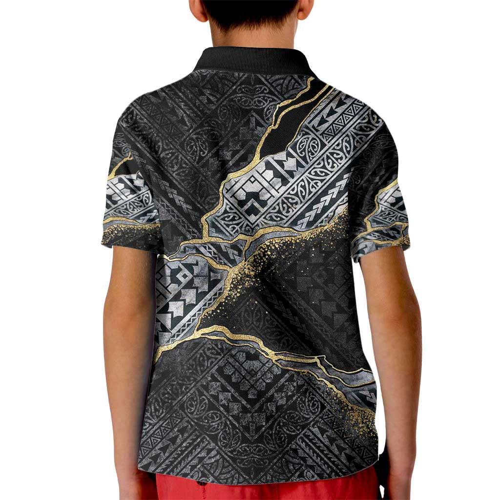 Polynesian Tribal Tattoo Kid Polo Shirt Dark Marble Pattern