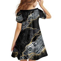 Polynesian Tribal Tattoo Kid Short Sleeve Dress Dark Marble Pattern LT9 - Polynesian Pride
