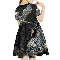 Polynesian Tribal Tattoo Kid Short Sleeve Dress Dark Marble Pattern LT9 - Polynesian Pride