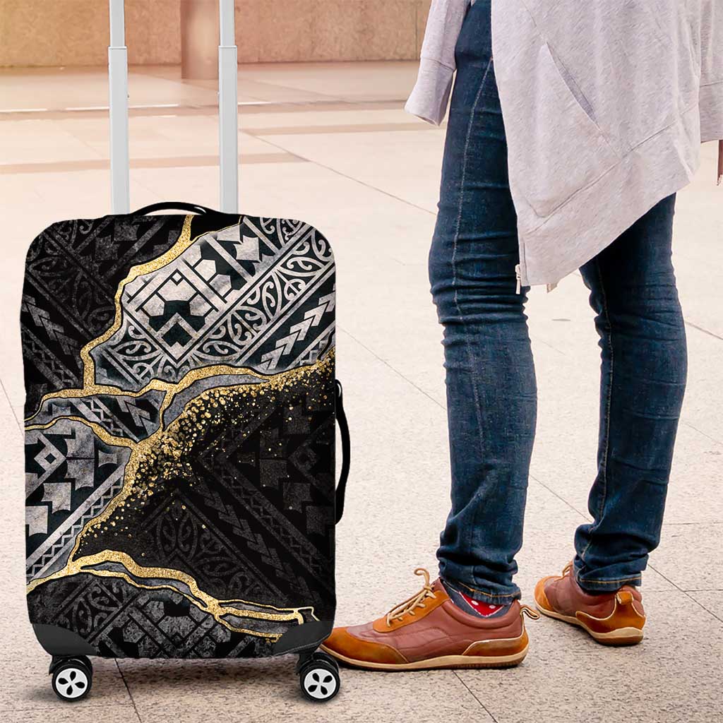 Polynesian Tribal Tattoo Luggage Cover Dark Marble Pattern LT9 Black - Polynesian Pride