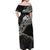 Polynesian Tribal Tattoo Off Shoulder Maxi Dress Dark Marble Pattern