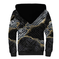 Polynesian Tribal Tattoo Sherpa Hoodie Dark Marble Pattern