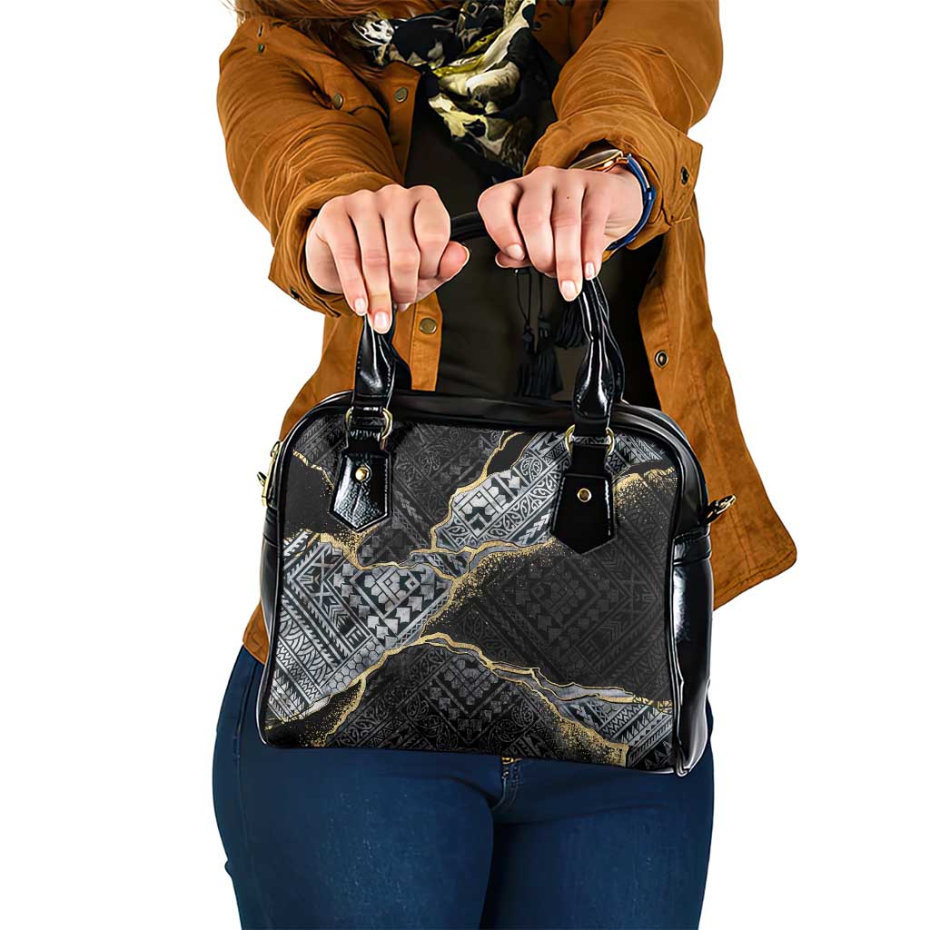 Polynesian Tribal Tattoo Shoulder Handbag Dark Marble Pattern
