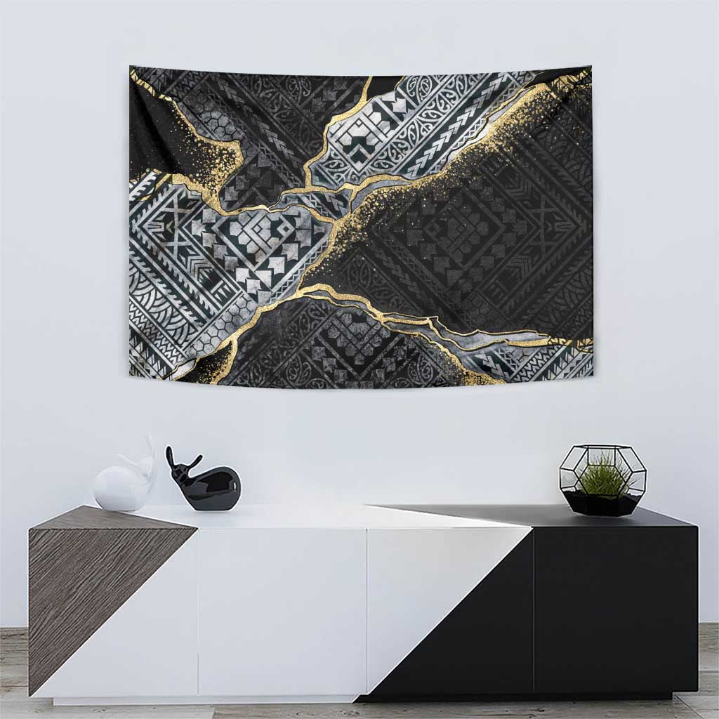 Polynesian Tribal Tattoo Tapestry Dark Marble Pattern