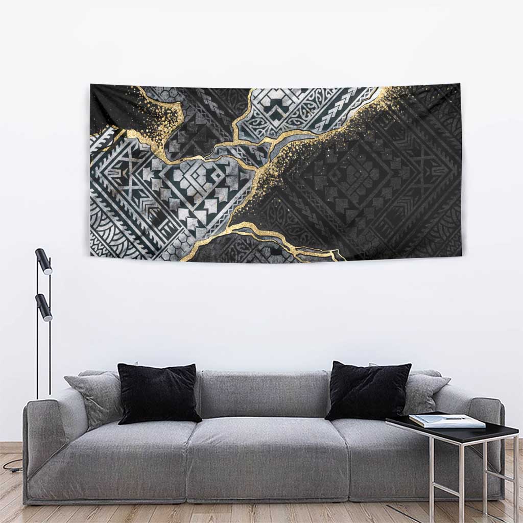 Polynesian Tribal Tattoo Tapestry Dark Marble Pattern