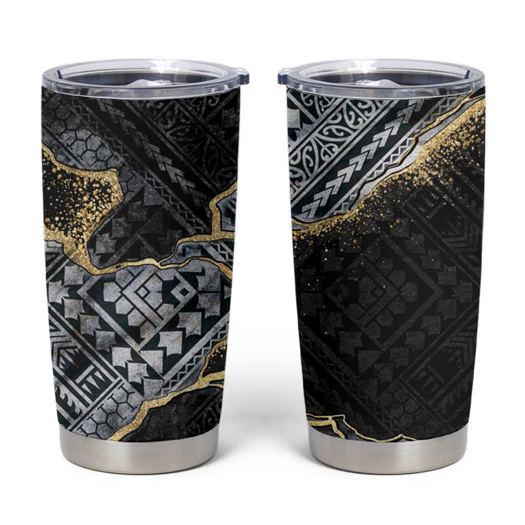 Polynesian Tribal Tattoo Tumbler Cup Dark Marble Pattern