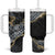 Polynesian Tribal Tattoo Tumbler With Handle Dark Marble Pattern