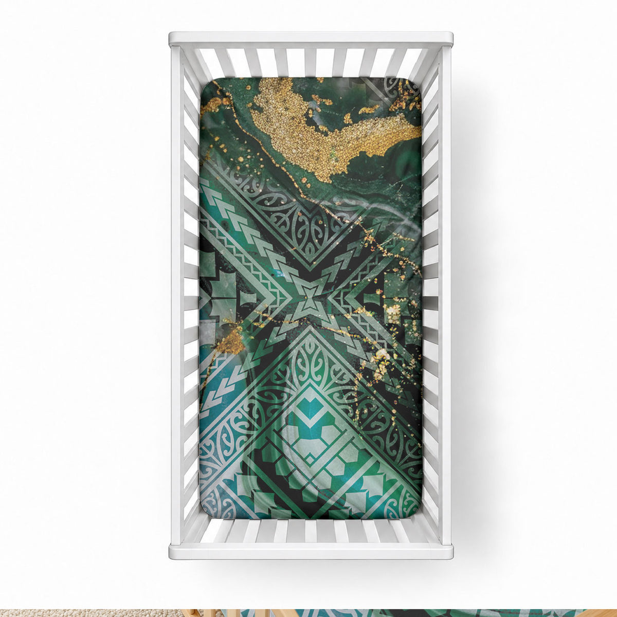 Polynesian Tribal Tattoo Baby Bed Cover Green Marble Pattern LT9 28 × 52 in Green - Polynesian Pride