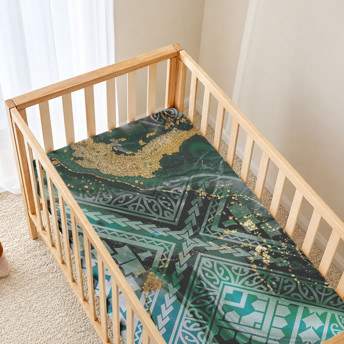 Polynesian Tribal Tattoo Baby Bed Cover Green Marble Pattern LT9 - Polynesian Pride