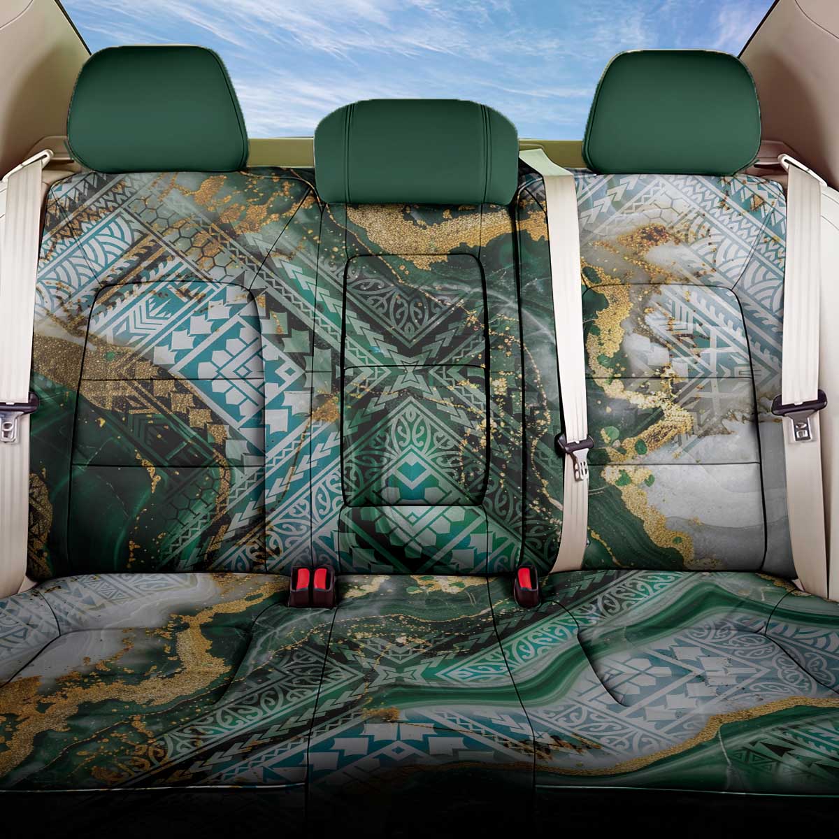 Polynesian Tribal Tattoo Back Car Seat Cover Green Marble Pattern