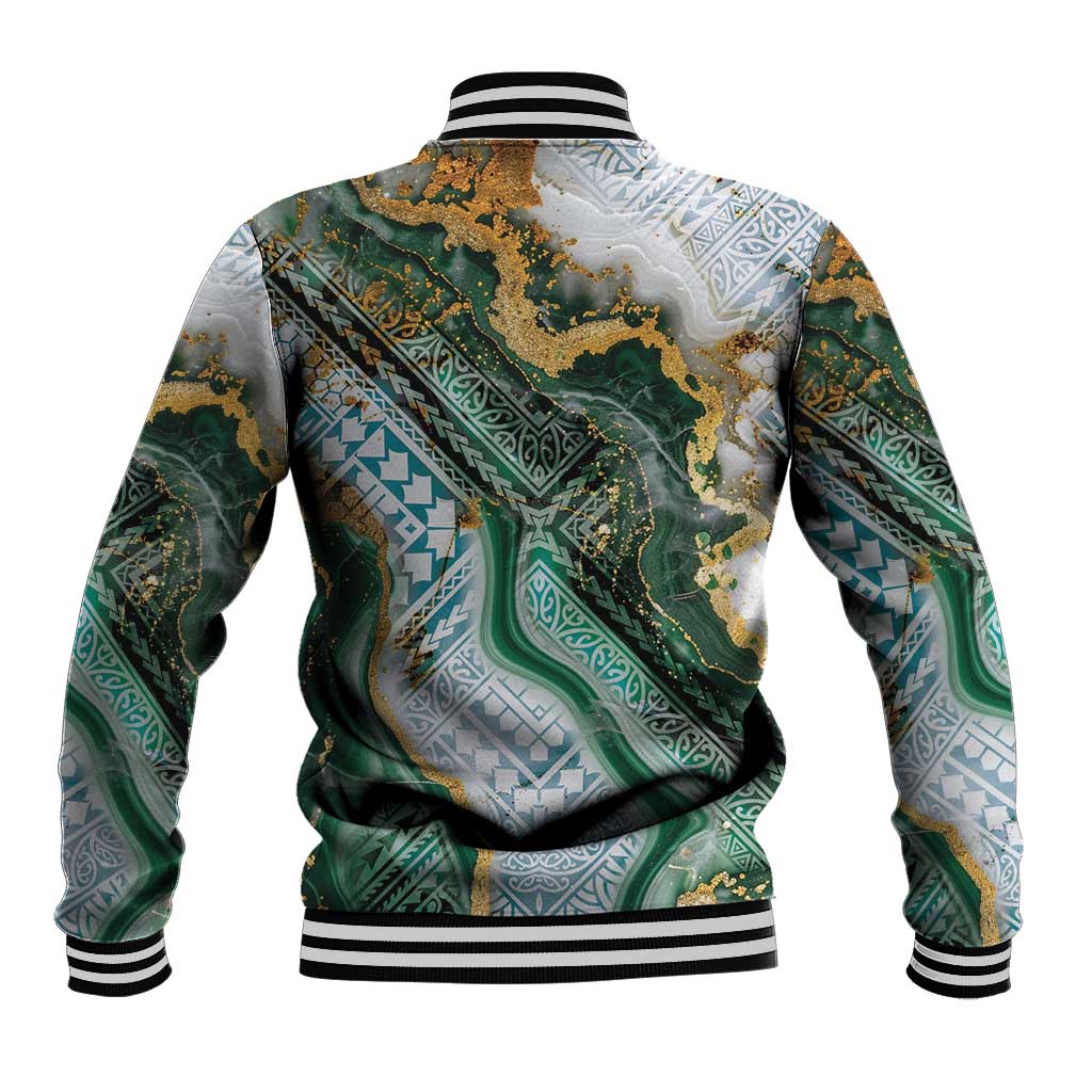Polynesian Tribal Tattoo Baseball Jacket Green Marble Pattern