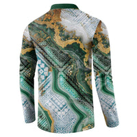 Polynesian Tribal Tattoo Button Sweatshirt Green Marble Pattern
