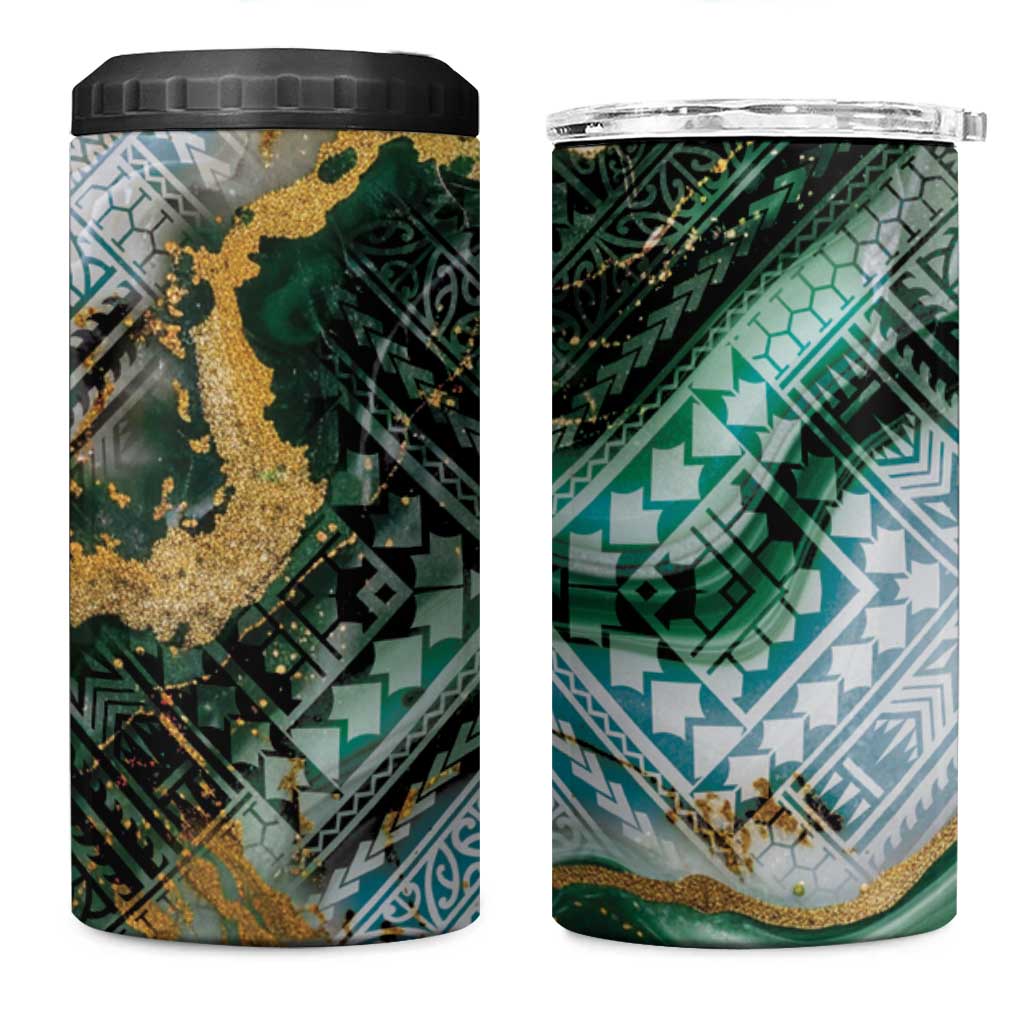 Polynesian Tribal Tattoo 4 in 1 Can Cooler Tumbler Green Marble Pattern