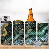 Polynesian Tribal Tattoo 4 in 1 Can Cooler Tumbler Green Marble Pattern