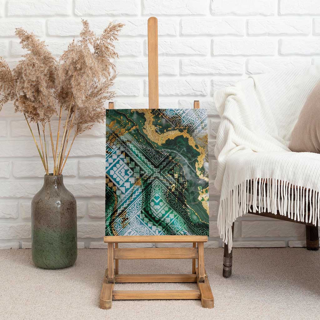 Polynesian Tribal Tattoo Canvas Wall Art Green Marble Pattern