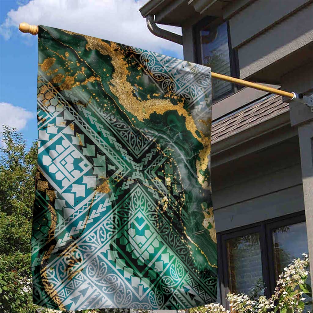 Polynesian Tribal Tattoo Garden Flag Green Marble Pattern