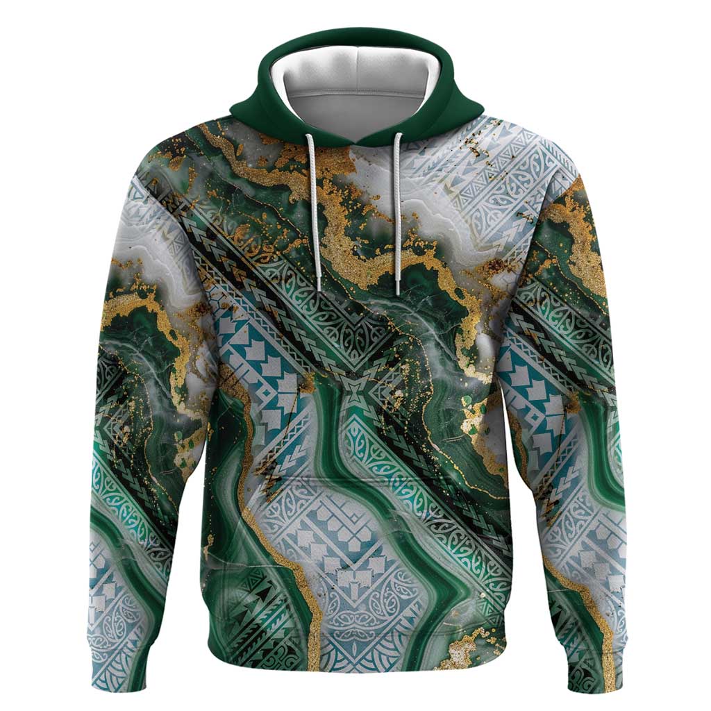 Polynesian Tribal Tattoo Hoodie Green Marble Pattern