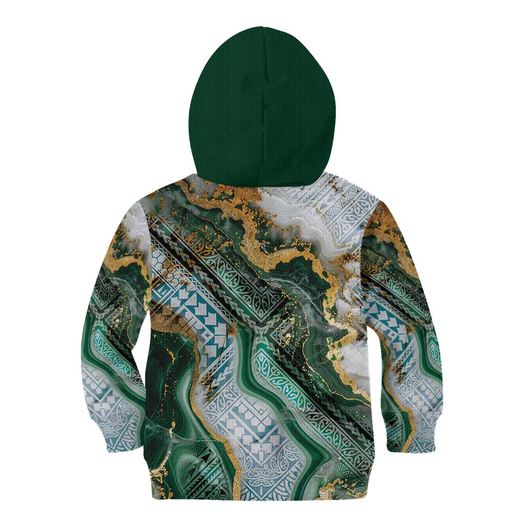 Polynesian Tribal Tattoo Kid Hoodie Green Marble Pattern