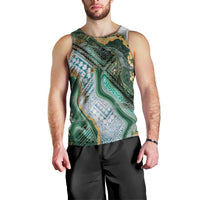Polynesian Tribal Tattoo Men Tank Top Green Marble Pattern