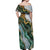 Polynesian Tribal Tattoo Off Shoulder Maxi Dress Green Marble Pattern