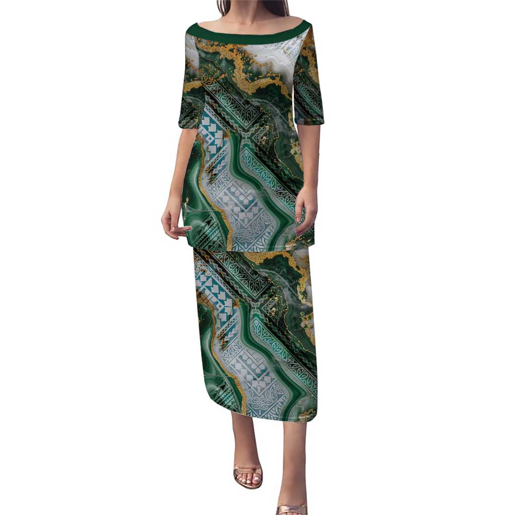 Polynesian Tribal Tattoo Puletasi Green Marble Pattern