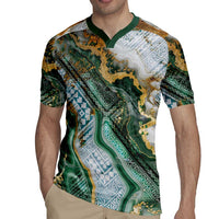 Polynesian Tribal Tattoo Rugby Jersey Green Marble Pattern