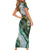 Polynesian Tribal Tattoo Short Sleeve Bodycon Dress Green Marble Pattern