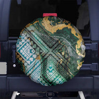Polynesian Tribal Tattoo Spare Tire Cover Green Marble Pattern