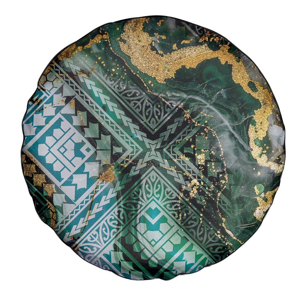 Polynesian Tribal Tattoo Spare Tire Cover Green Marble Pattern