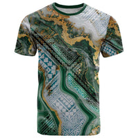 Polynesian Tribal Tattoo T Shirt Green Marble Pattern