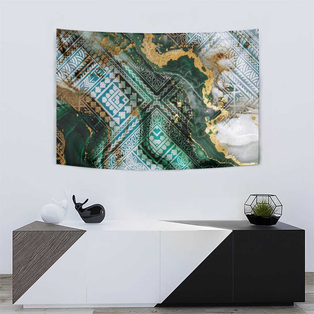 Polynesian Tribal Tattoo Tapestry Green Marble Pattern