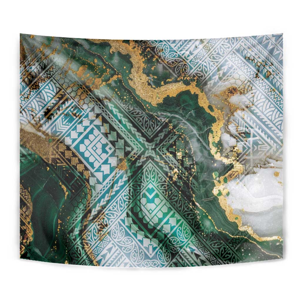 Polynesian Tribal Tattoo Tapestry Green Marble Pattern